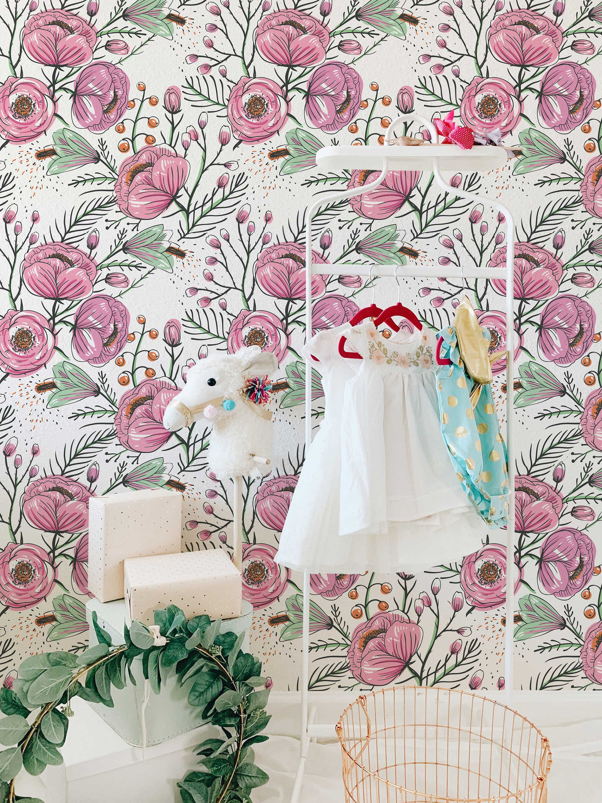 Purple Floral Wallpaper | Watercolour Flower Mural | Poppy Wallpaper | Peel and Stick or Traditional