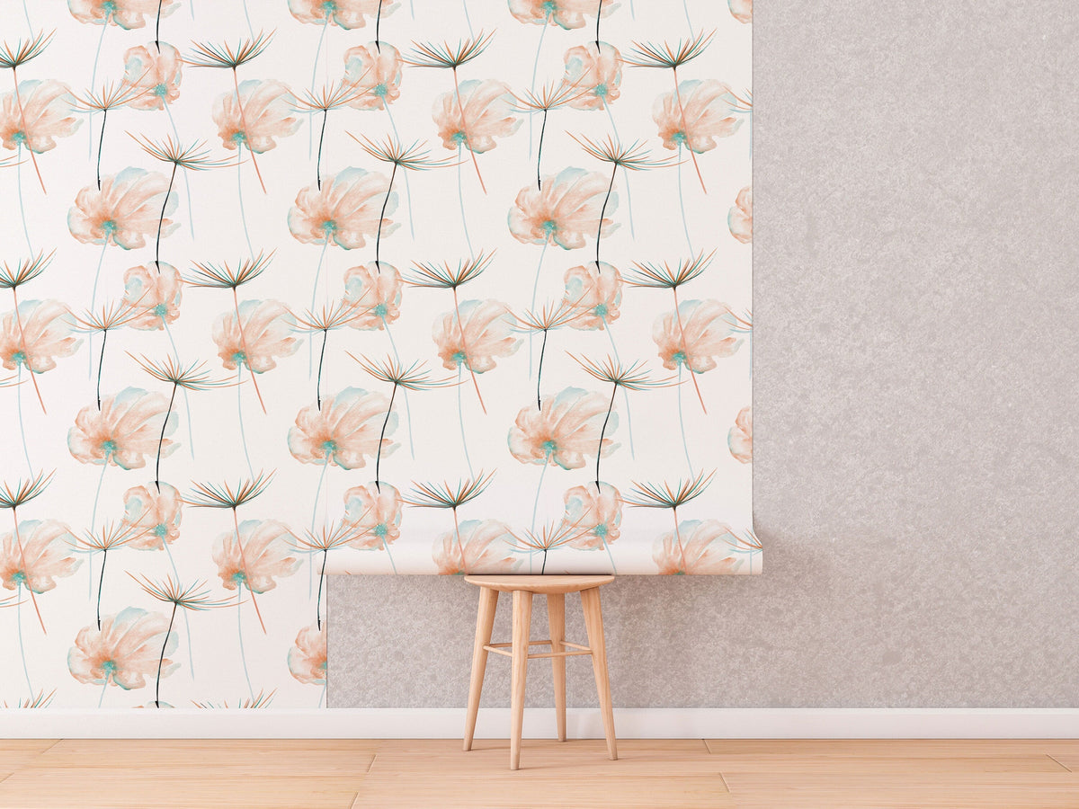 Dandelion Flowers Wallpaper | Custom Colour Teal Floral Pattern for All Rooms | Peel and Stick or Traditional