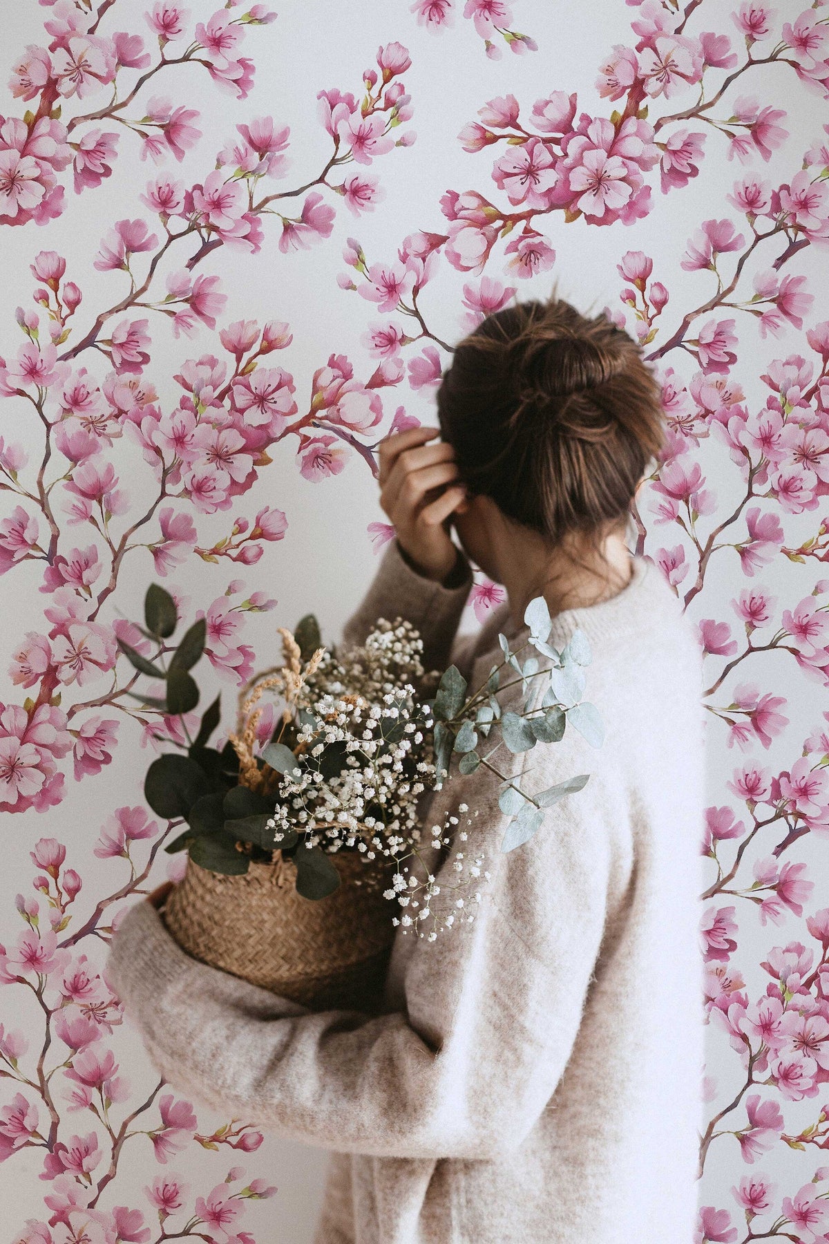 Cherry Blossom Mural | Japanese Sakura Flowers | Blooming in Spring Watercolour Wallpaper | Peel and Stick or Traditional