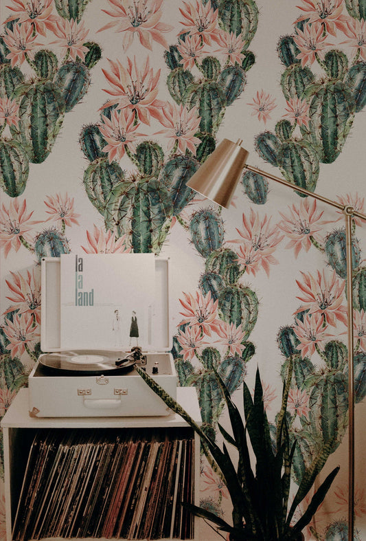 Watercolour Cactus Flowers Wallpaper | Cacti Wall Mural | Cactus Print | Floral Wall Décor | Floral Wallcovering | Peel and Stick or Traditional