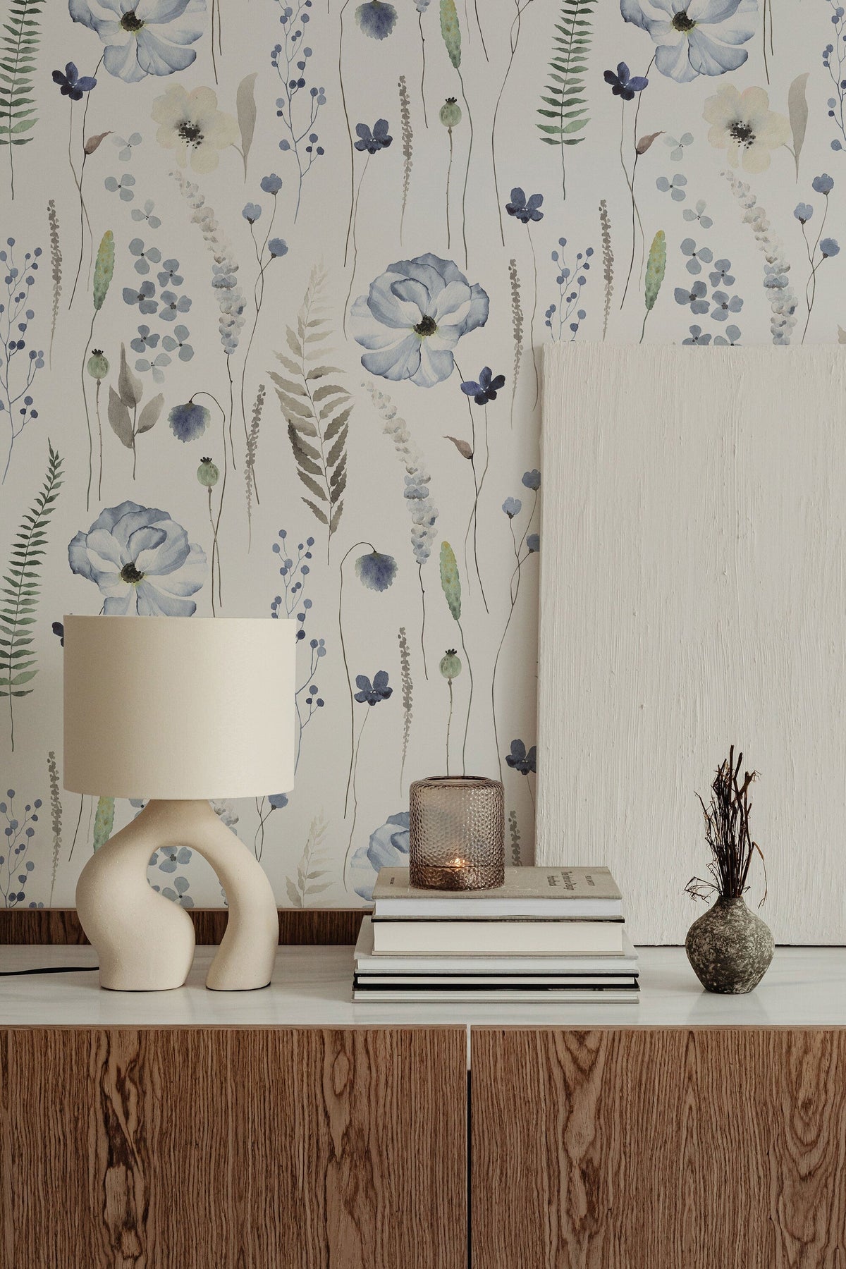 Blue Floral | Whispering Steel Blue Floral Wallpaper | Peel and Stick or Traditional