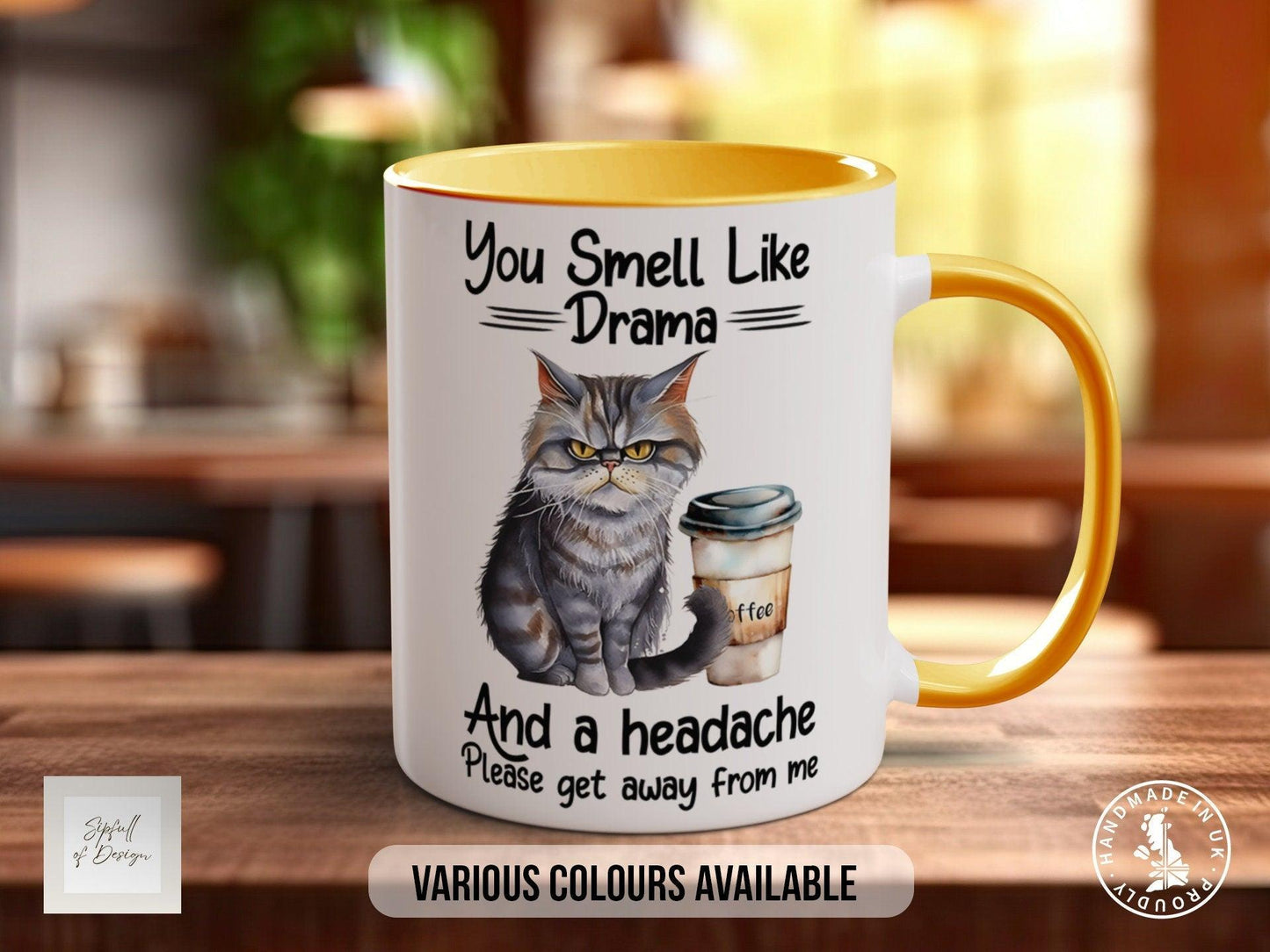 Funny Coffee Mug - Drama Free Cat Humour Mug | Dishwasher Safe Bone China
