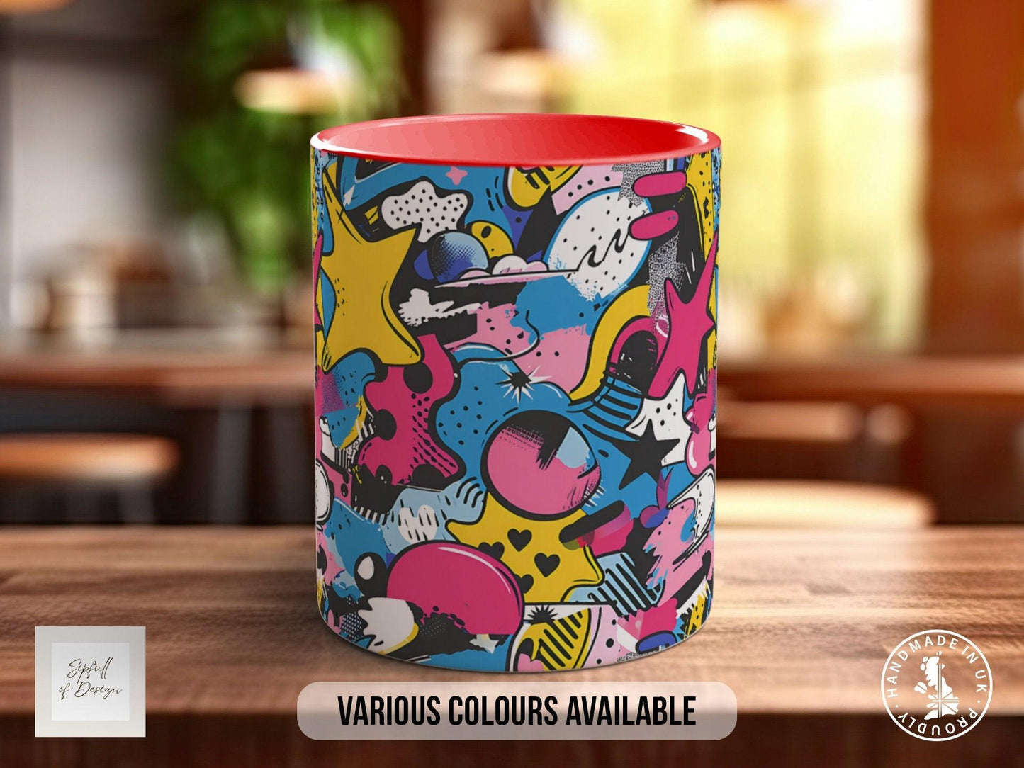 Abstract Comic Pop Pattern Full Wrap Coloured Art Mug - Design 10