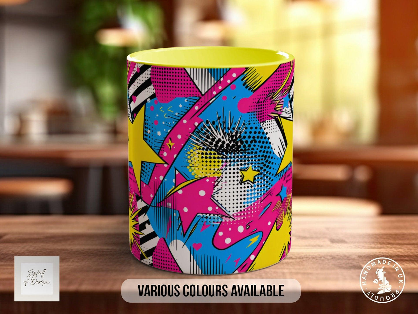 Abstract Comic Pop Pattern Full Wrap Coloured Art Mug - Design 1