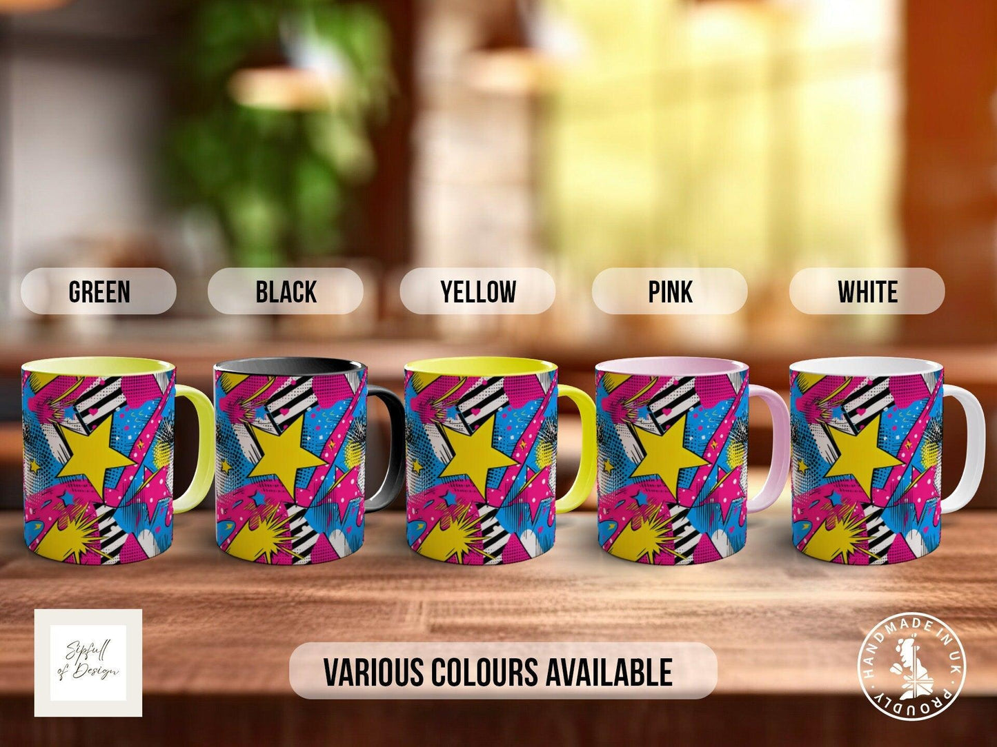 Abstract Comic Pop Pattern Full Wrap Coloured Art Mug - Design 1