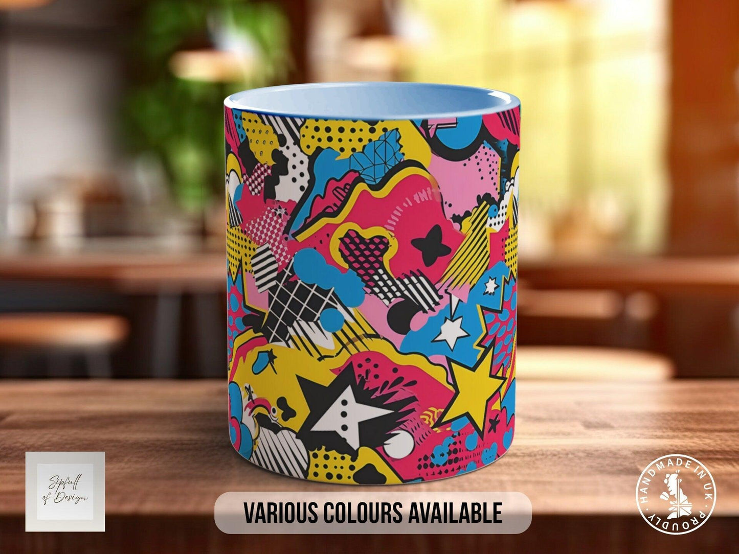 Abstract Comic Pop Pattern Full Wrap Coloured Art Mug - Design 8