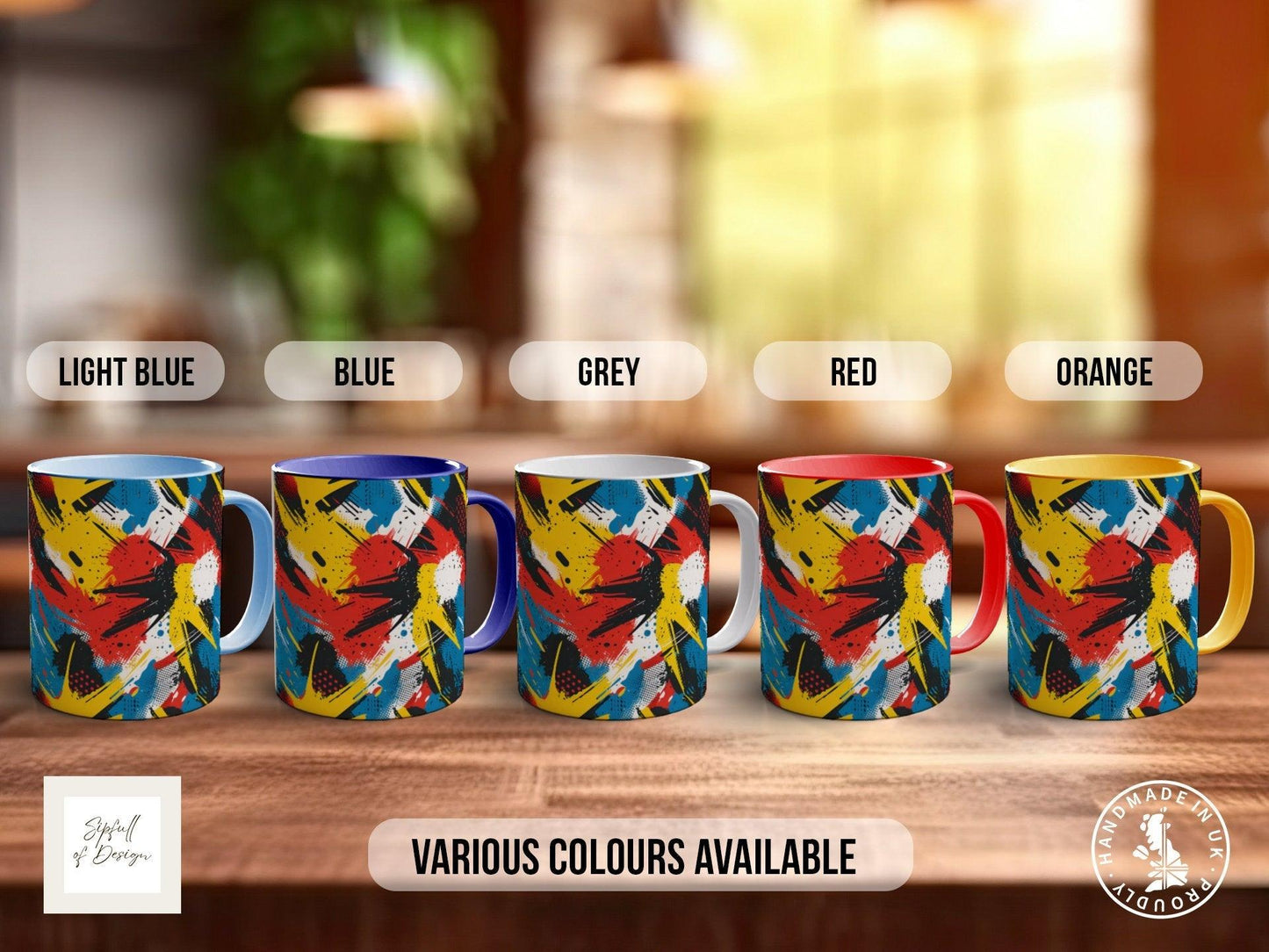 Abstract Comic Pop Pattern Full Wrap Coloured Art Mug - Design 12