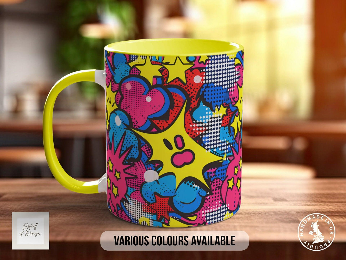 Abstract Comic Pop Pattern Full Wrap Coloured Art Mug - Design 3
