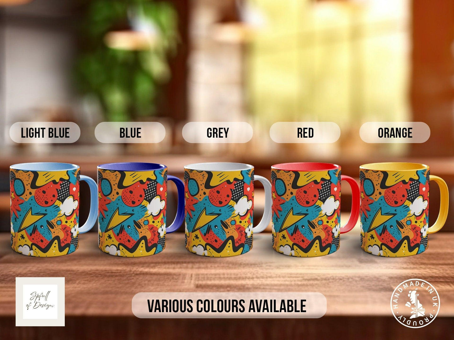 Abstract Comic Pop Pattern Full Wrap Coloured Art Mug - Design 4