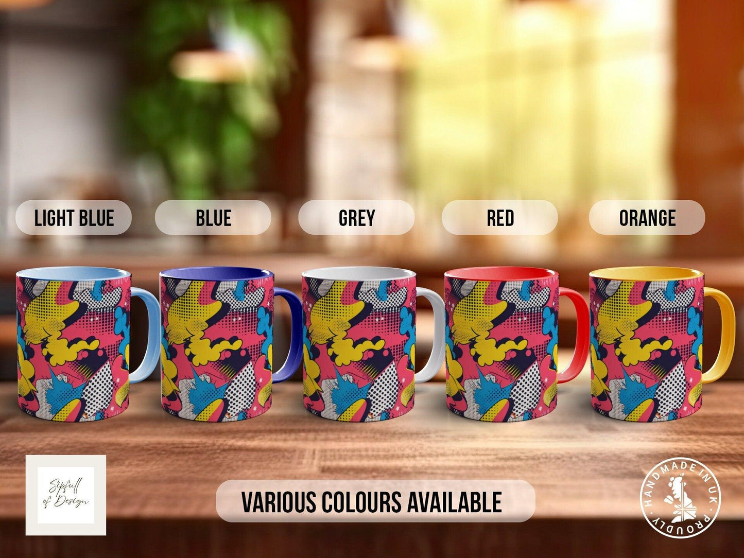 Abstract Comic Pop Pattern Full Wrap Coloured Art Mug - Design 6