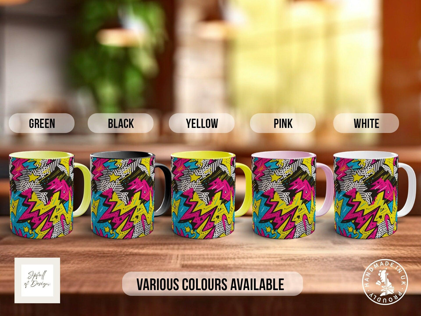 Abstract Comic Pop Pattern Full Wrap Coloured Art Mug - Design 5