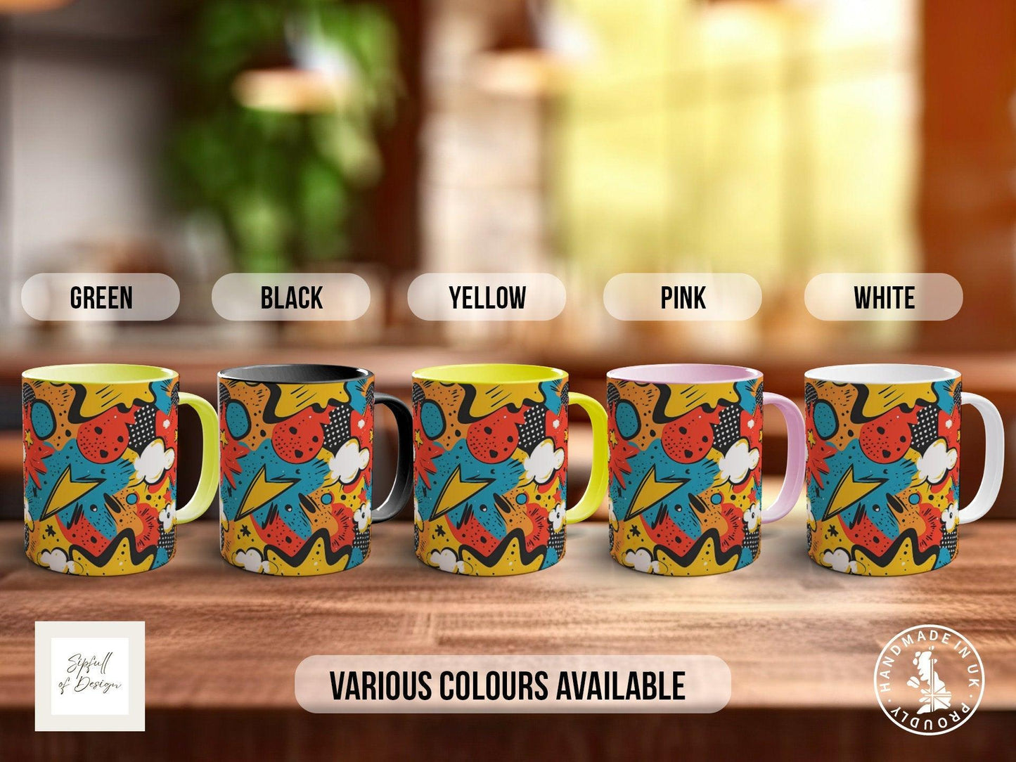Abstract Comic Pop Pattern Full Wrap Coloured Art Mug - Design 4