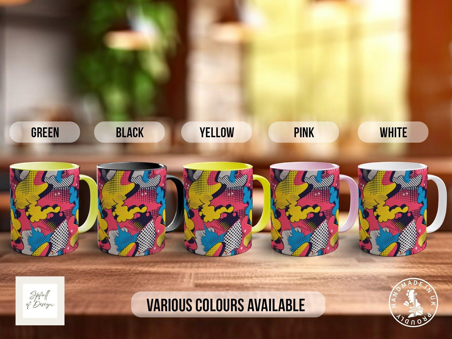 Abstract Comic Pop Pattern Full Wrap Coloured Art Mug - Design 6
