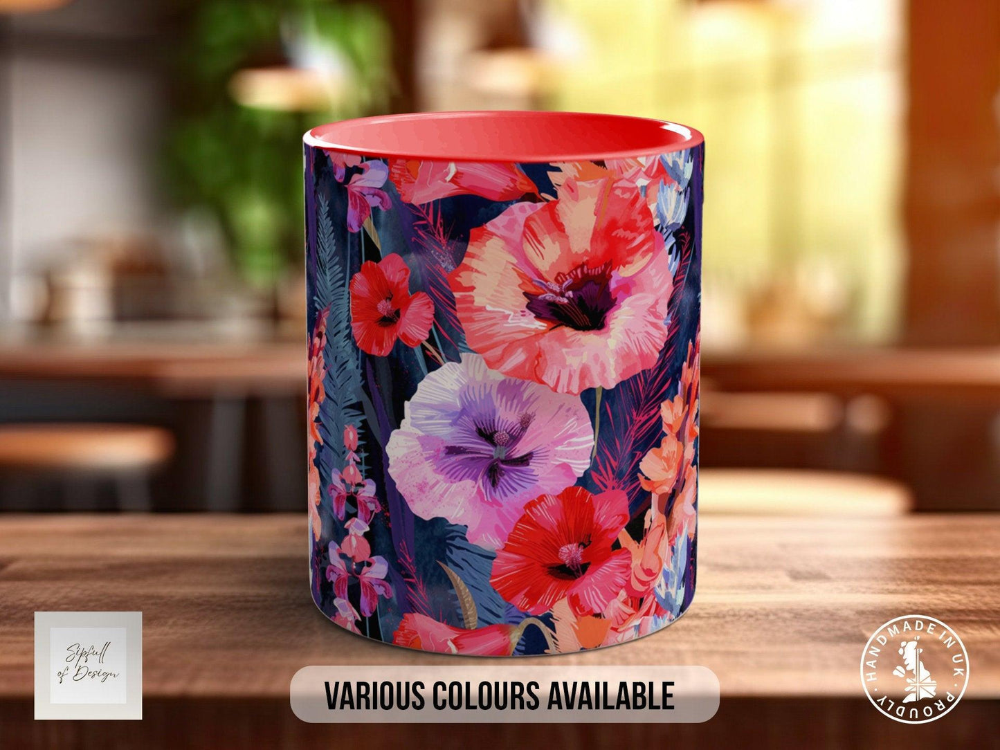 Birth Month Flowers Mug - August Gladiolus and Poppy -