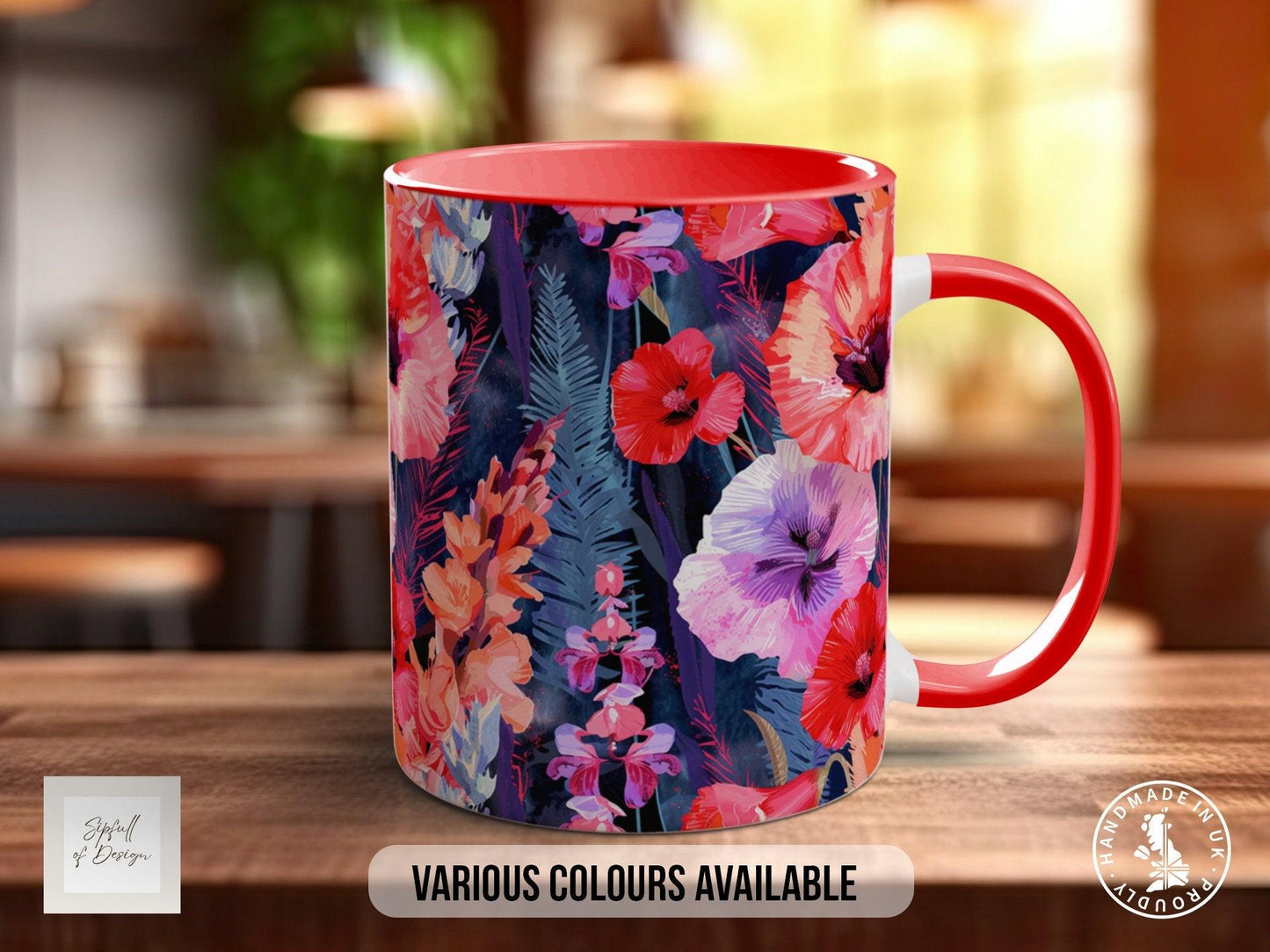 Birth Month Flowers Mug - August Gladiolus and Poppy -