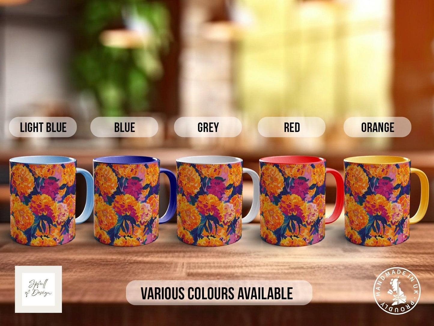 Birth Month Flowers Mug - October Marigold and Cosmos -