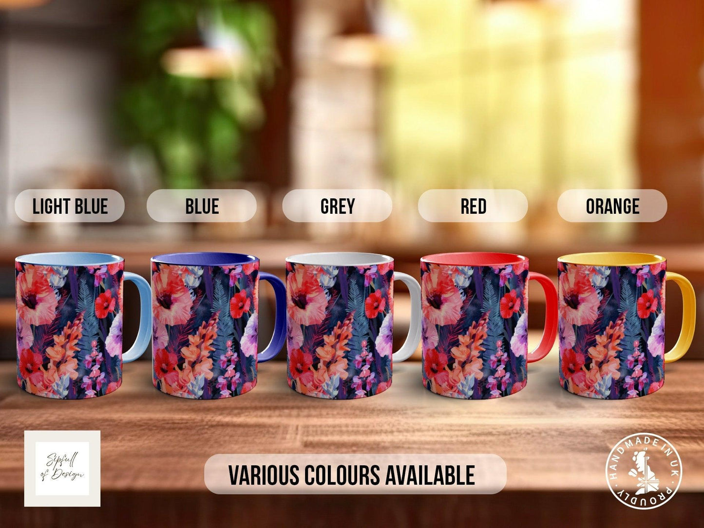 Birth Month Flowers Mug - August Gladiolus and Poppy -