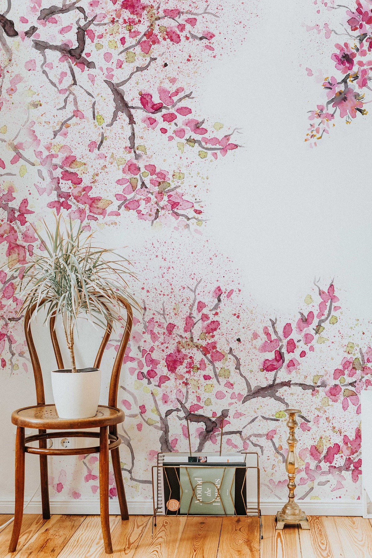 Spring Cherry Blossom Wallpaper | Watercolour Wall Mural | Floral Mural | Wall Murals | Peel and Stick or Traditional
