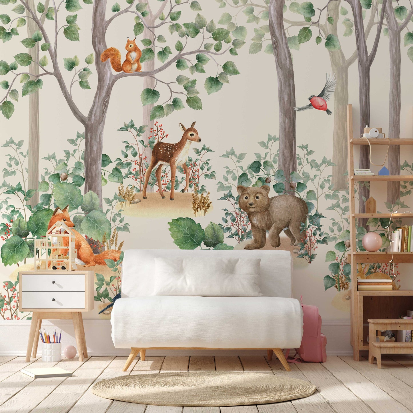 Kids Wallpaper Peel and Stick | Kids Watercolor Forest Wall Mural