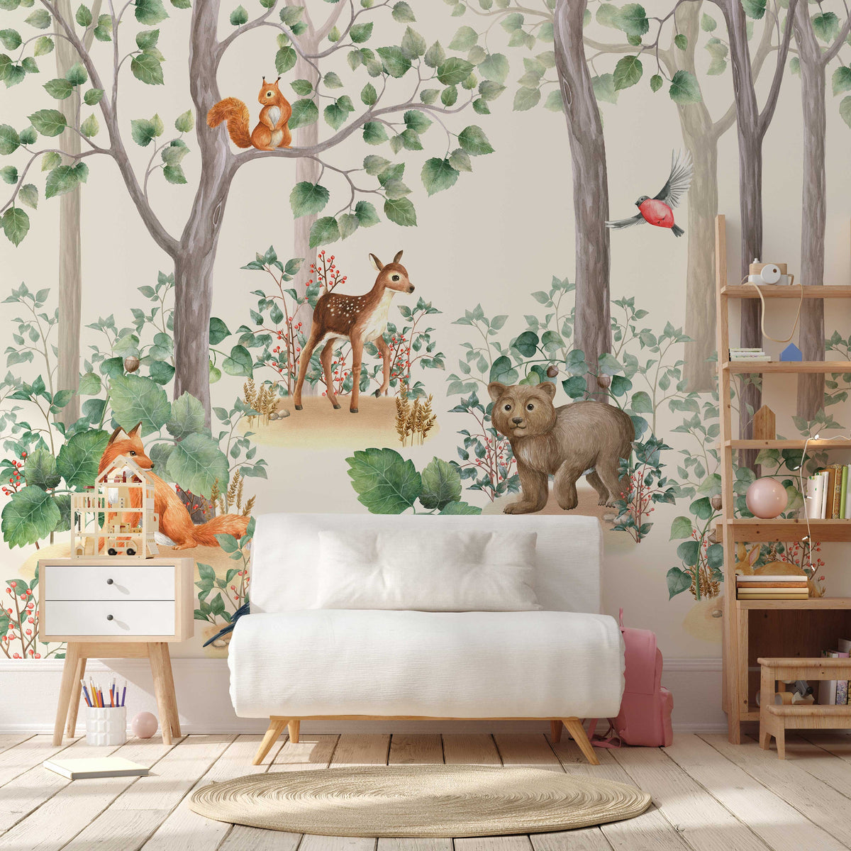 Kids Wallpaper | Kids Watercolour Forest Wall Mural | Peel and Stick or Traditional