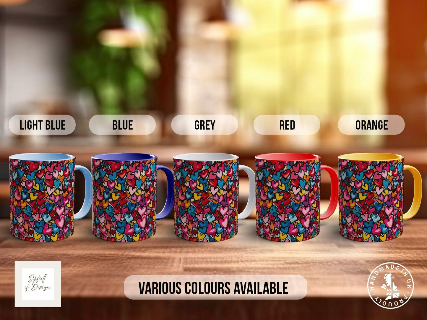 Graffiti Hearts Pattern Full Wrap Coloured Art Mug - Design 9