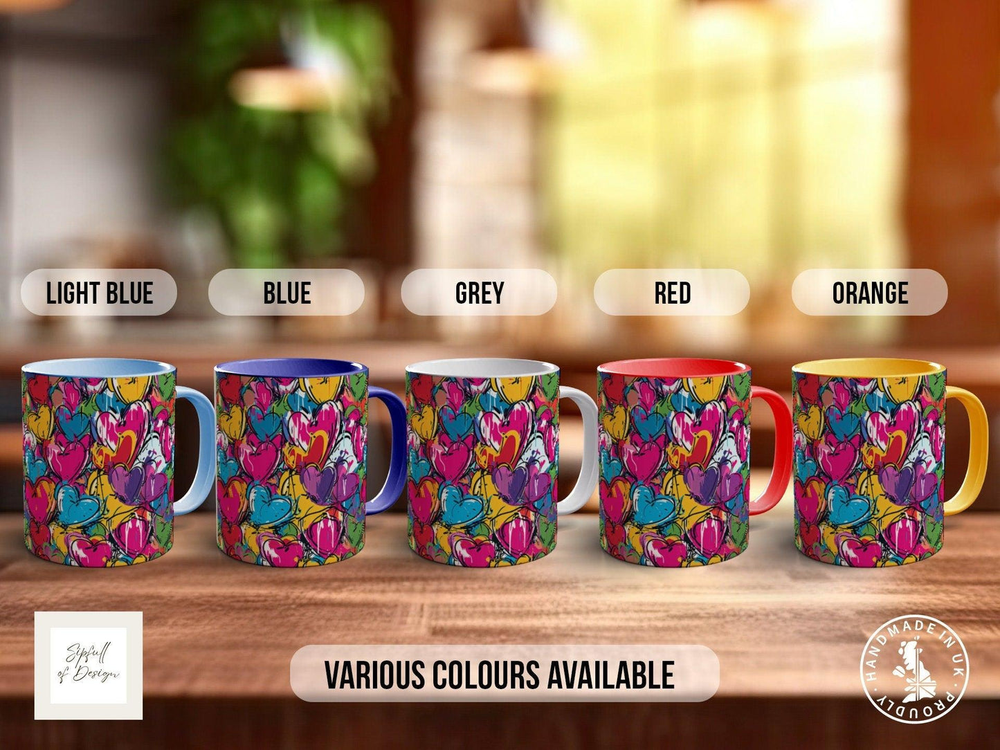Graffiti Hearts Pattern Full Wrap Coloured Art Mug - Design 10