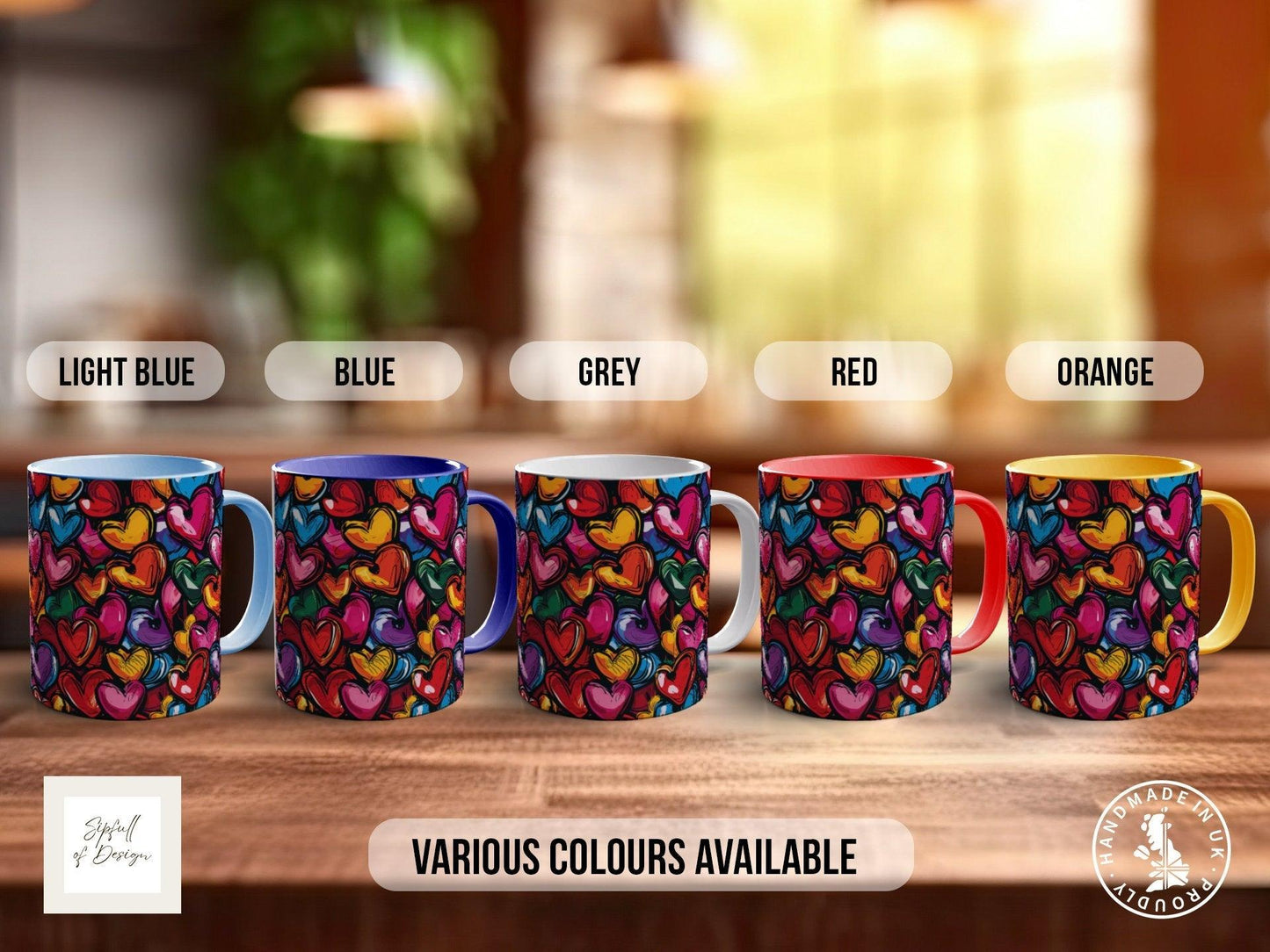 Graffiti Hearts Pattern Full Wrap Coloured Art Mug - Design 8