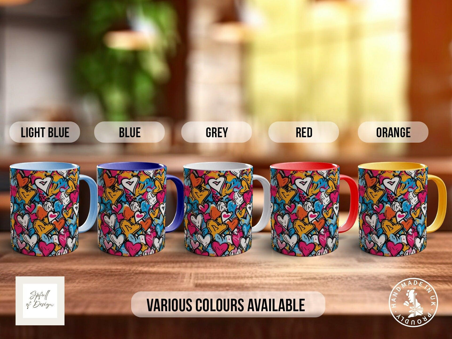 Graffiti Hearts Pattern Full Wrap Coloured Art Mug - Design 5