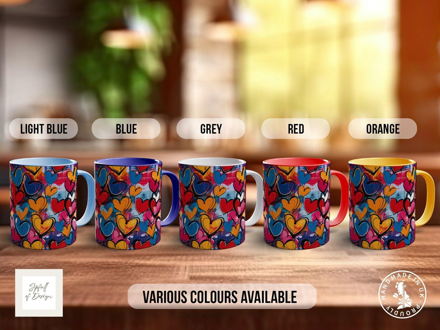 Graffiti Hearts Pattern Full Wrap Coloured Art Mug - Design 12