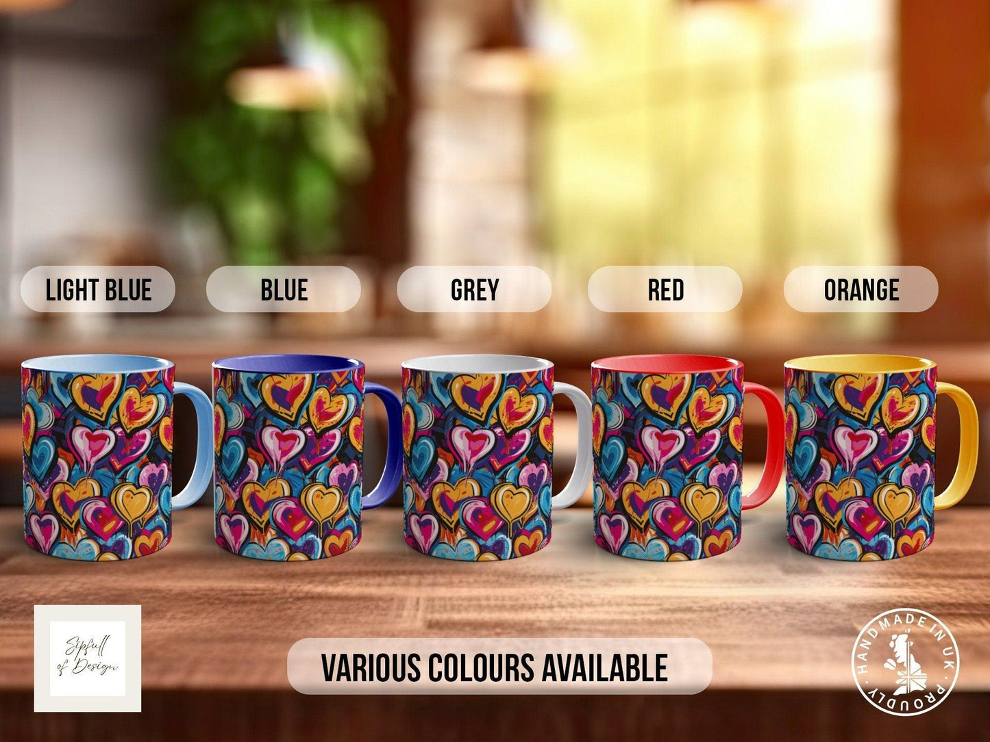 Graffiti Hearts Pattern Full Wrap Coloured Art Mug - Design 6
