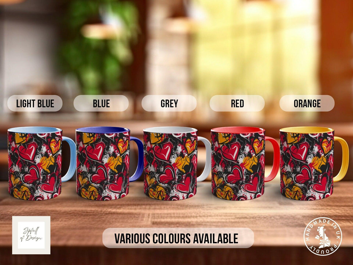 Graffiti Hearts Pattern Full Wrap Coloured Art Mug - Design 2