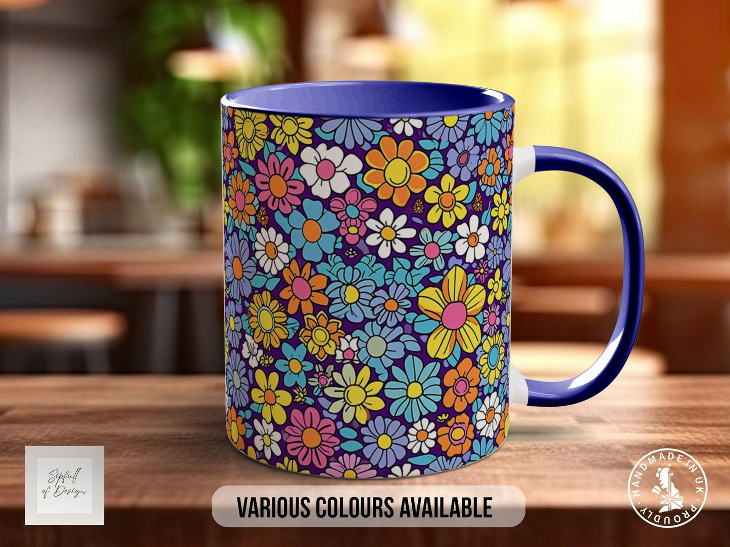 Groovy Flower Mug – Vibrant Retro Art Mug | Handmade Ceramic, Dishwasher Safe