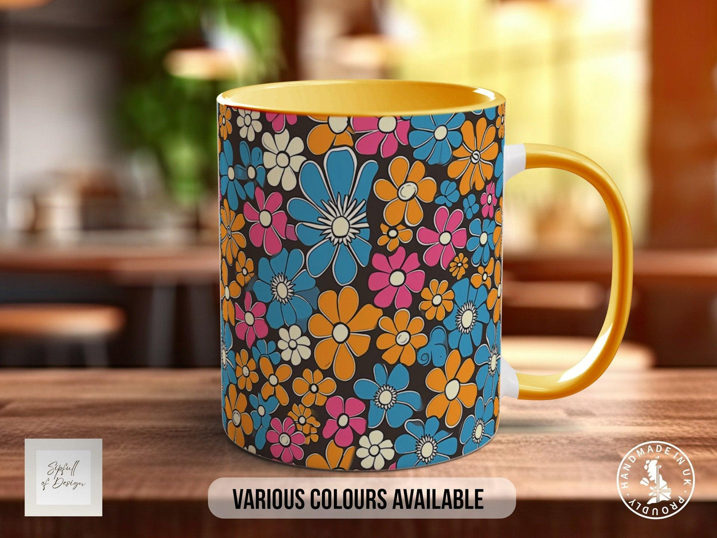 Coloured Groovy Flowers Full Wrap Art Mug - Design 11