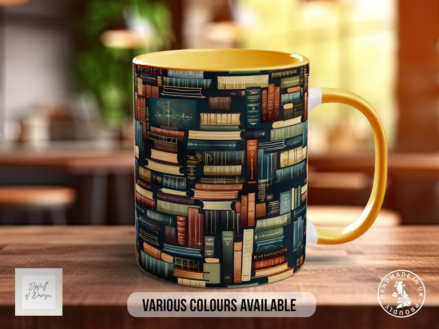 Book Shelf Pattern Full Wrap Coloured Art Mug - Design 11