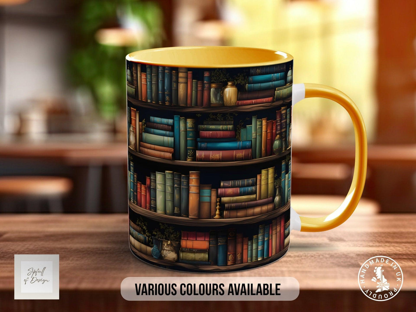 Book Shelf Pattern Full Wrap Coloured Art Mug - Design 2