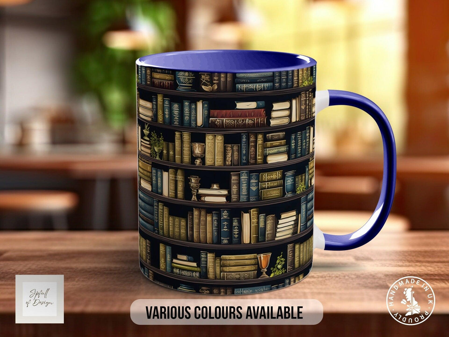 Book Shelf Pattern Full Wrap Coloured Art Mug - Design 3
