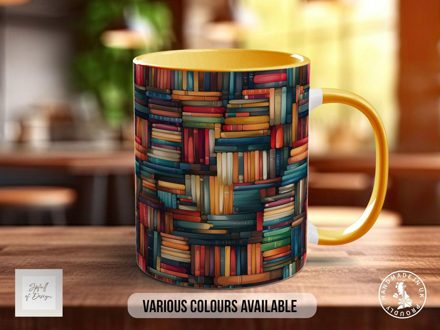 Book Shelf Pattern Full Wrap Coloured Art Mug - Design 7