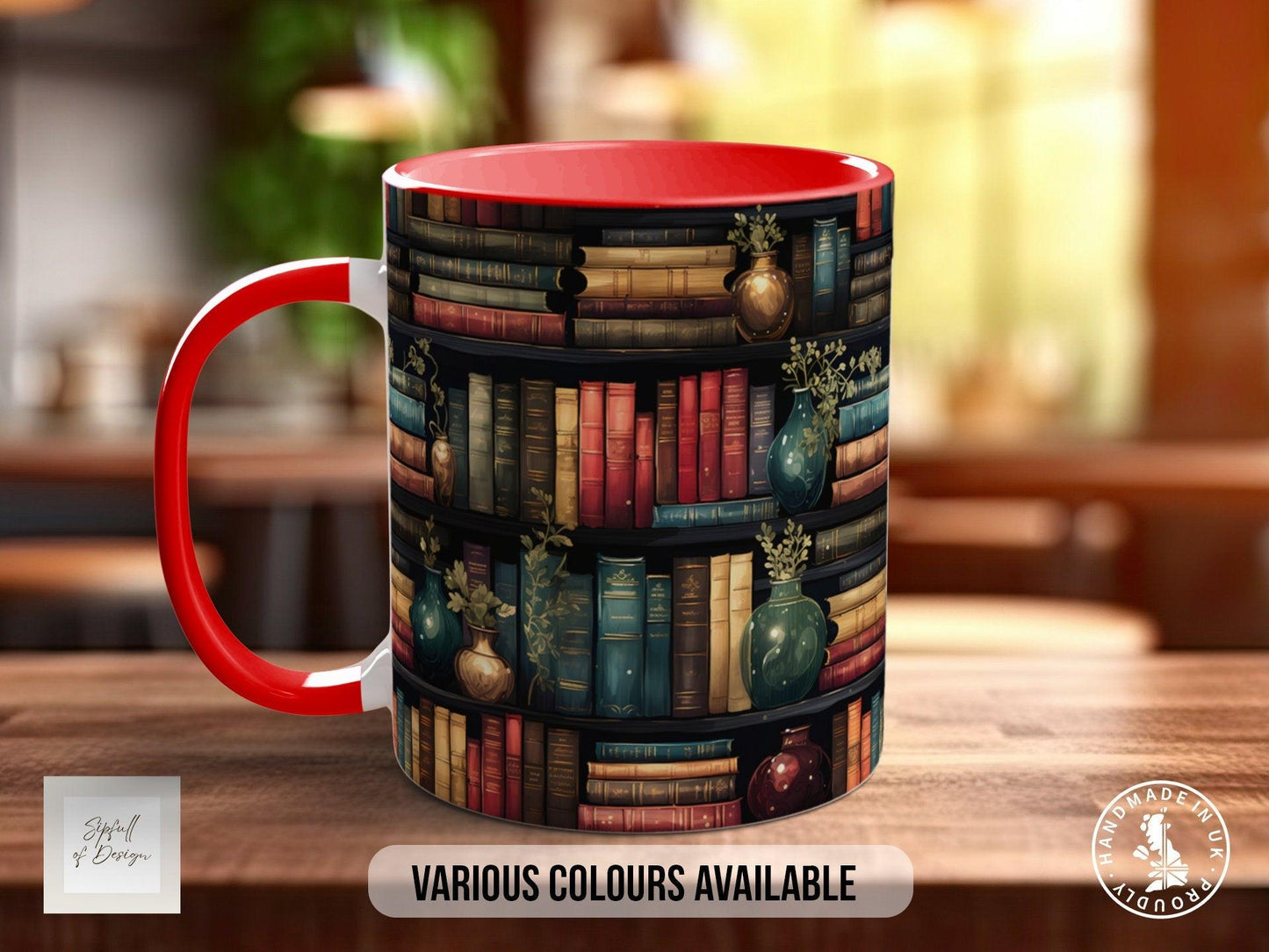 Book Shelf Pattern Full Wrap Coloured Art Mug - Design 6