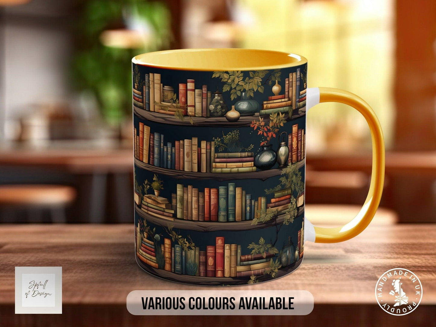 Book Shelf Pattern Full Wrap Coloured Art Mug - Design 8
