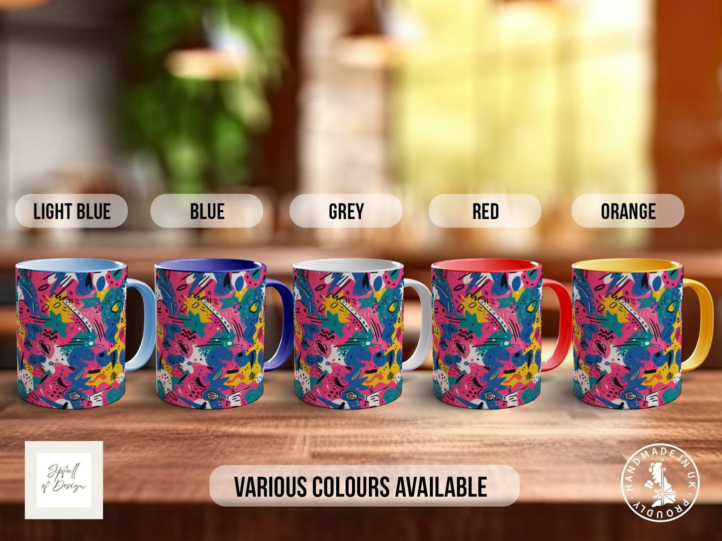 Abstract Comic Pop Pattern Full Wrap Coloured Art Mug - Design 2