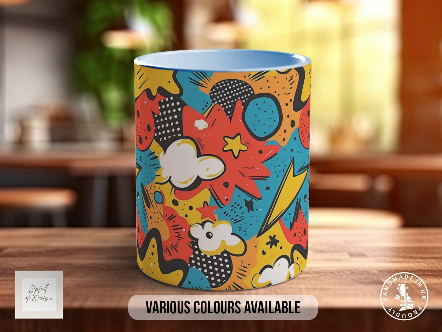 Abstract Comic Pop Pattern Full Wrap Coloured Art Mug - Design 4