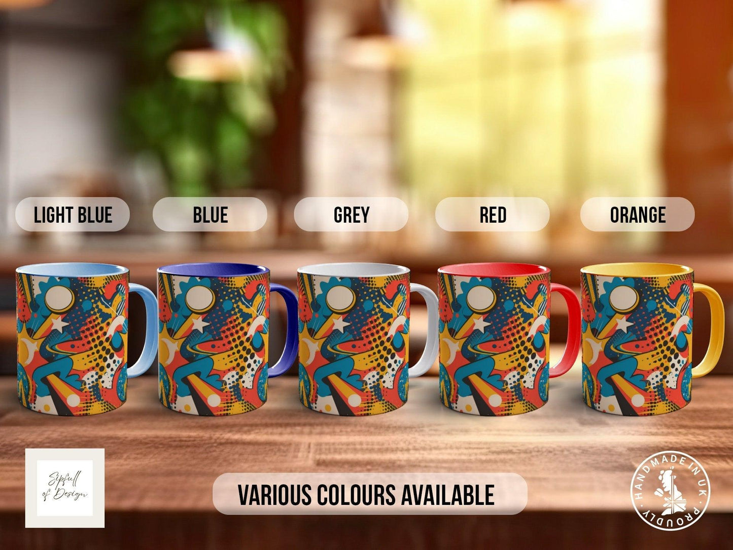 Abstract Comic Pop Pattern Full Wrap Coloured Art Mug - Design 7