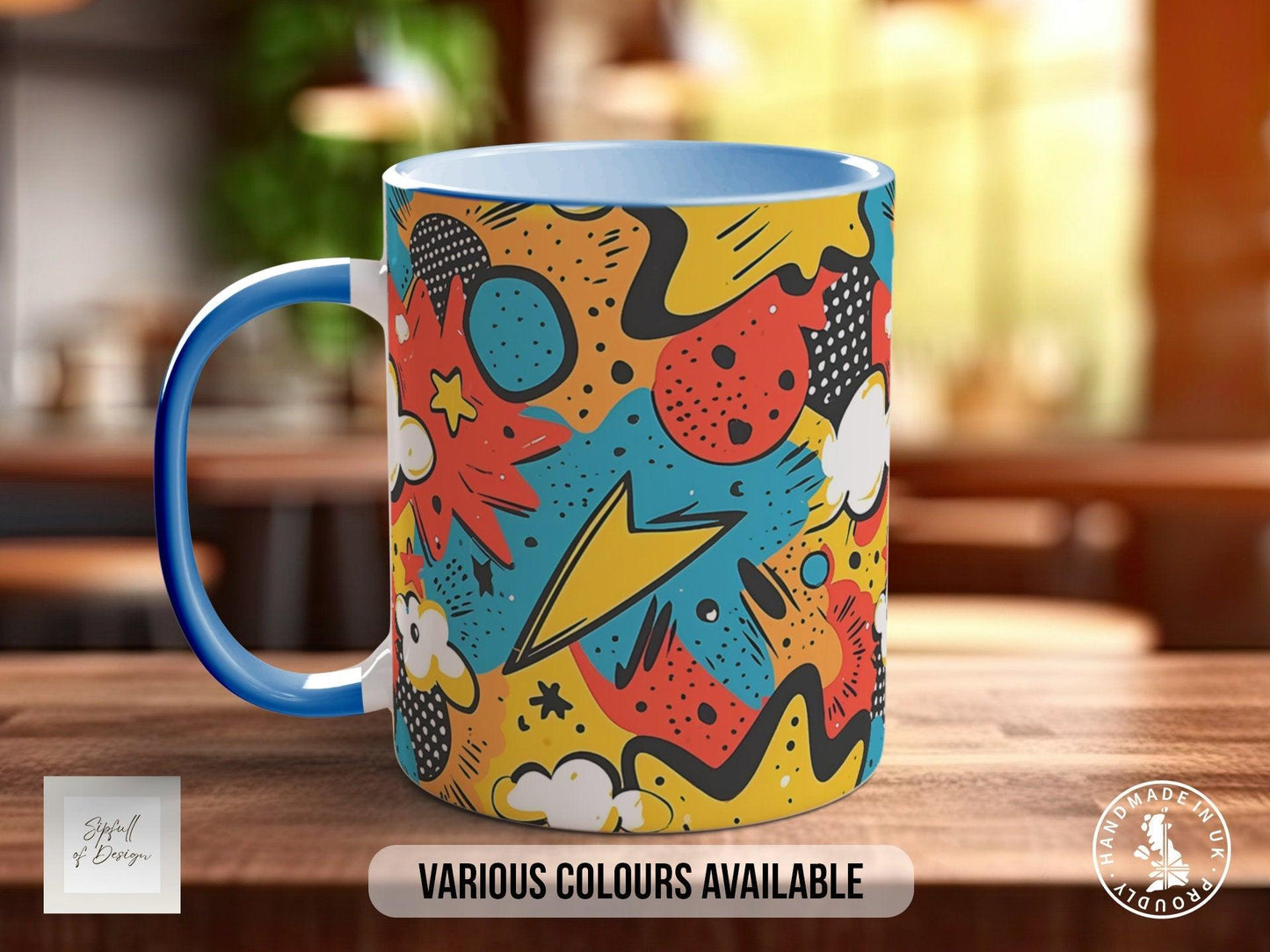 Abstract Comic Pop Pattern Full Wrap Coloured Art Mug - Design 4