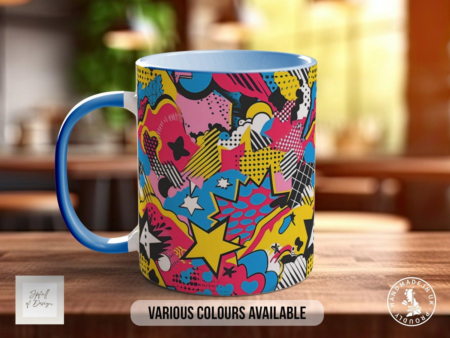 Abstract Comic Pop Pattern Full Wrap Coloured Art Mug - Design 8