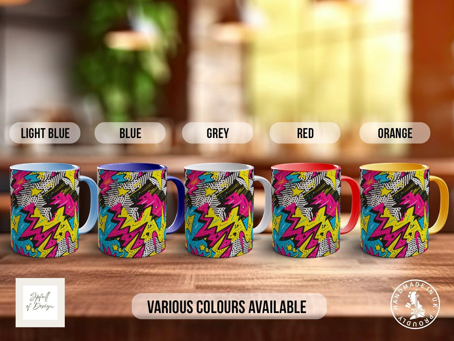 Abstract Comic Pop Pattern Full Wrap Coloured Art Mug - Design 5