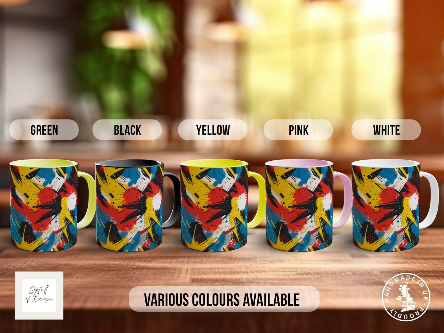 Abstract Comic Pop Pattern Full Wrap Coloured Art Mug - Design 12
