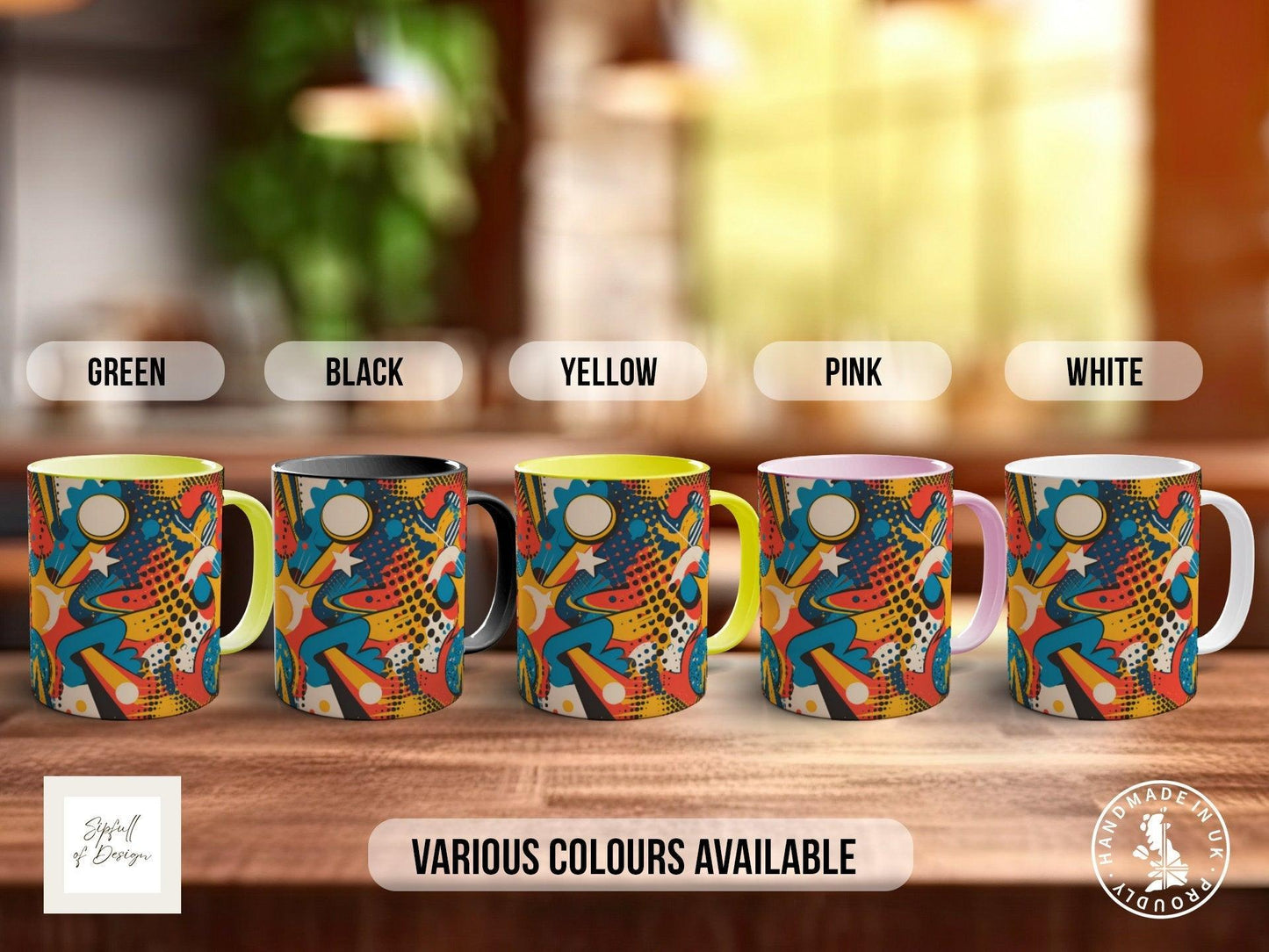 Abstract Comic Pop Pattern Full Wrap Coloured Art Mug - Design 7