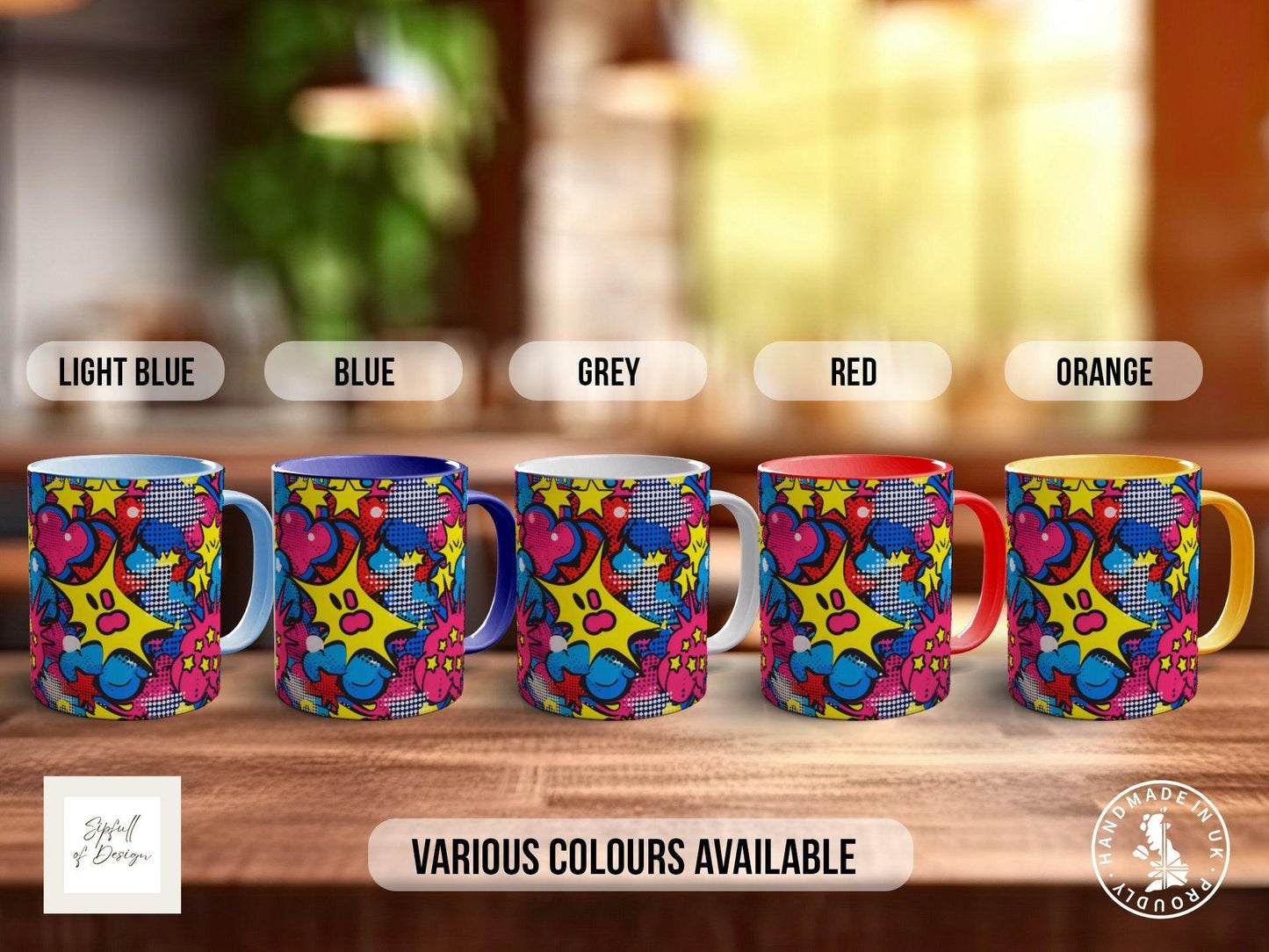 Abstract Comic Pop Pattern Full Wrap Coloured Art Mug - Design 3