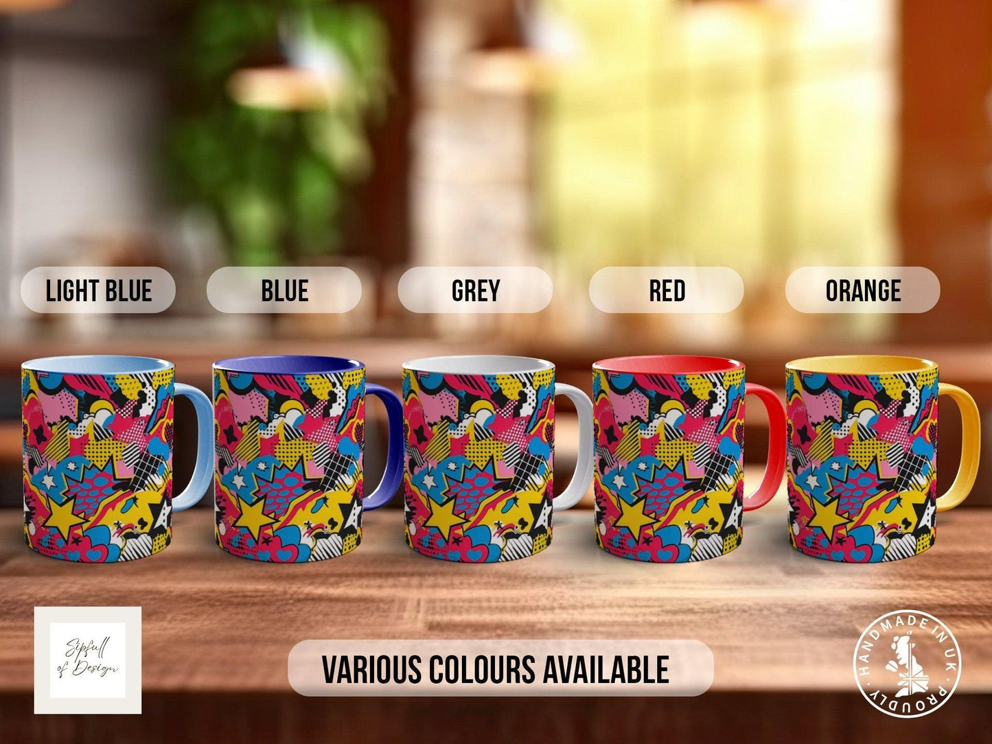 Abstract Comic Pop Pattern Full Wrap Coloured Art Mug - Design 8