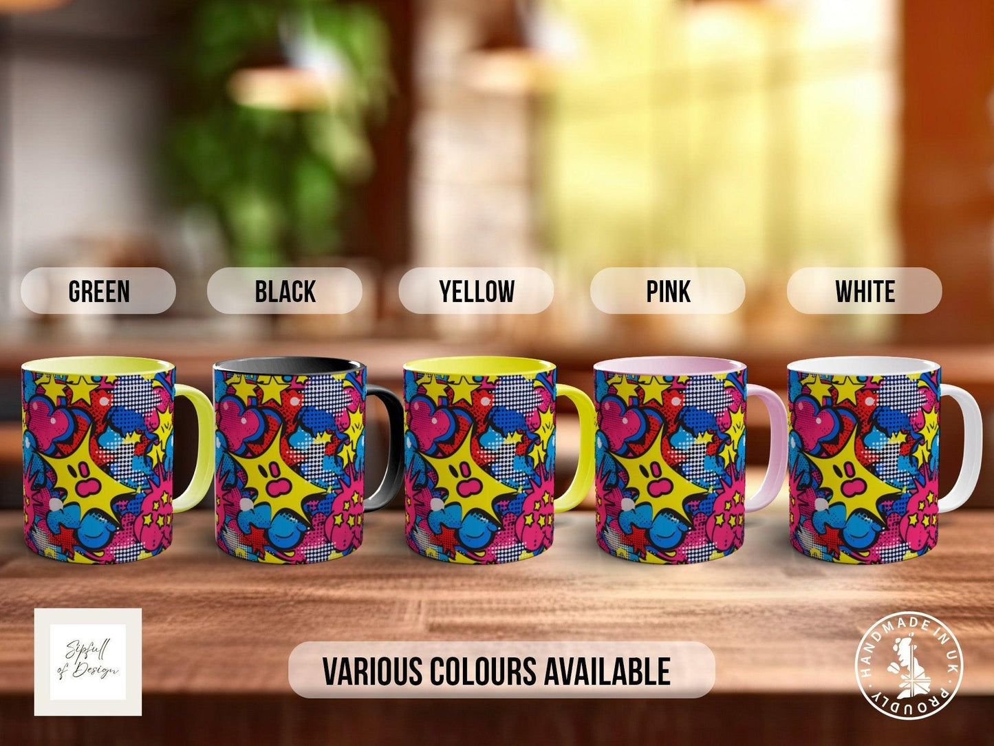 Abstract Comic Pop Pattern Full Wrap Coloured Art Mug - Design 3